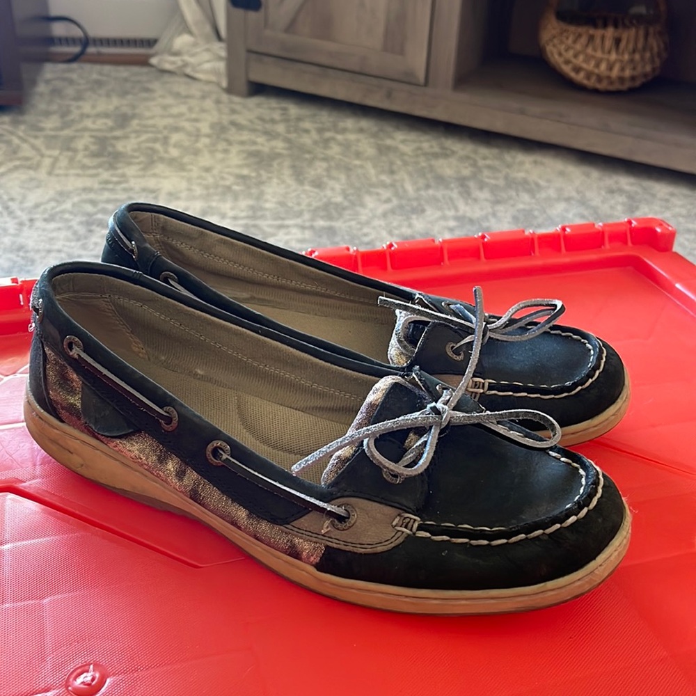 Sperry shoes. Leopard black gold. Womens 9.5 m